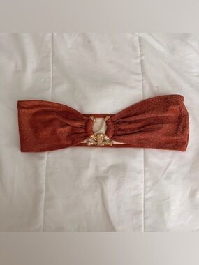 Zaful Rust Metallic Bandeau Bikini Top with Gold Ring